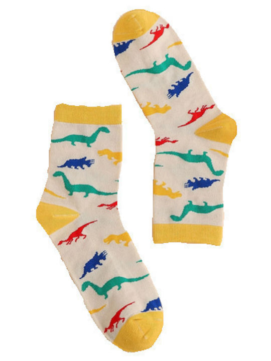 Cotton socks for kids high beige with colorful dinosaurs 35-38 (tatu moyo)