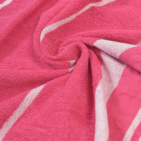 Inart Beach Towel Pareo Cotton Fuchsia with Fringes 170x90cm