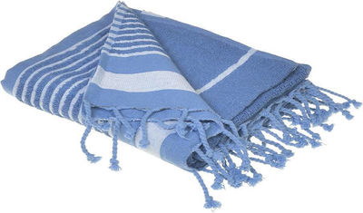 Inart Pestemal Beach Towel Cotton Blue with Fringes 170x90cm.