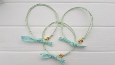 BABY UNICORN Martyrdom bracelet for girls with mint wax, gold cross and cotton mint lace 50 pcs