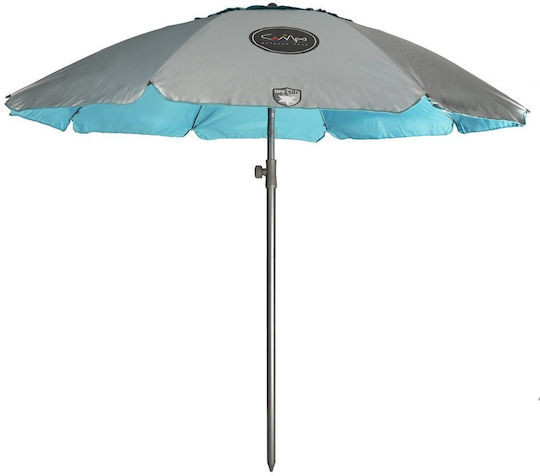 Campo Retro 200 Beach Umbrella Diameter 1.9m with UV Protection and Air Duct Silver/Blue