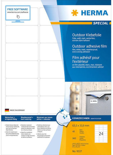 Herma 960 Self-Adhesive Rectangular A4 Labels 63.3x33.9mm