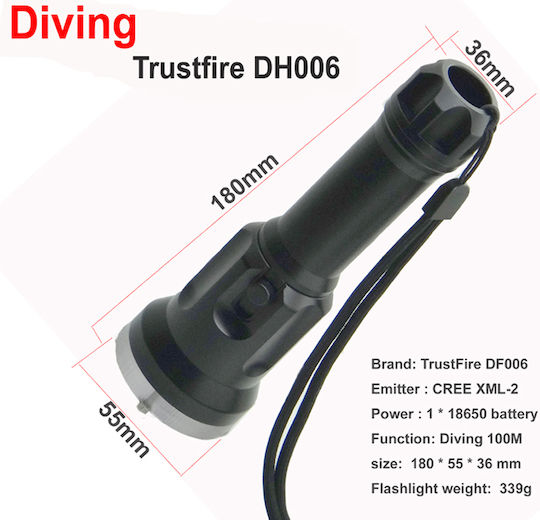 Trustfire DF-006 Акумулаторен Водолазен Фенер LED с Яркост 650 Лумена за Дълбочина до 100 м