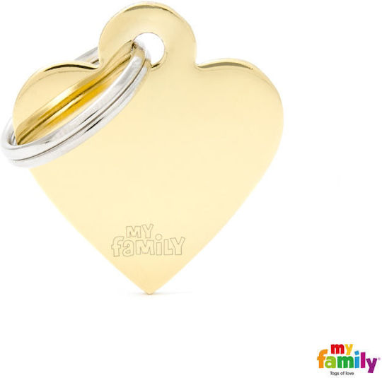 My Family Basic Etichetă Pentru Identificarea Câinilor Inimă Auriu Metalic Mare 4x2cm Personalizată