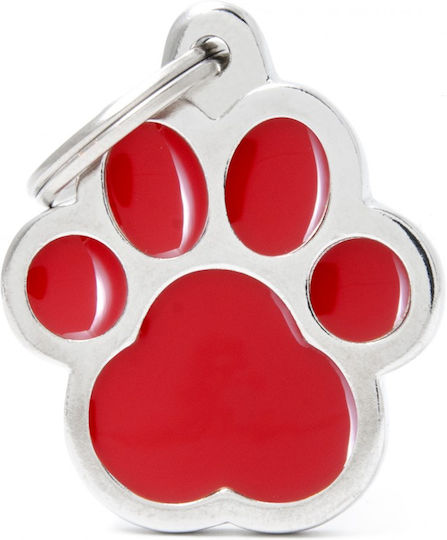 My Family Classic Paw Dog ID Tag Red Metal Personalized