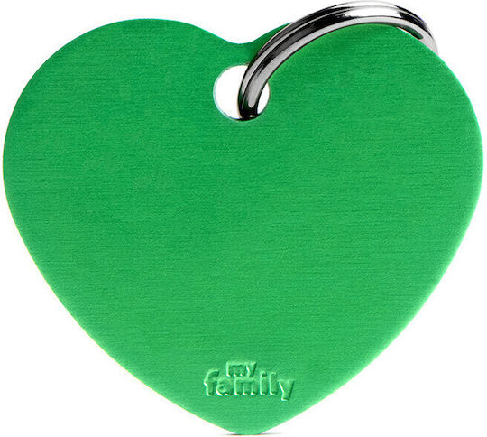 My Family Basic Dog ID Tag Heart Green Metallic Personalized