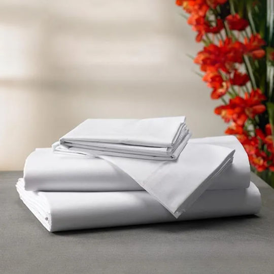 Sunshine Myrto Hotel Sheet White King Size 280x300cm Cotton & Polyester 1pcs