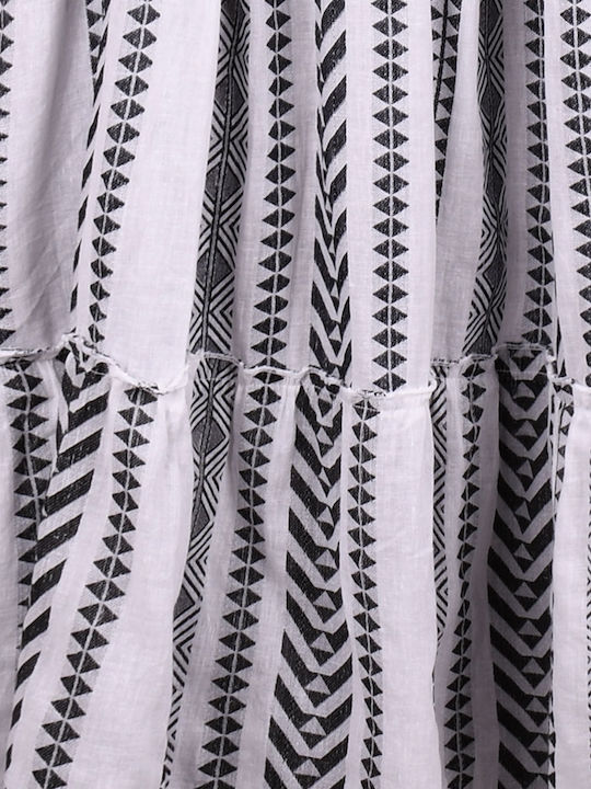Φόρεμα - καφτάνι βαμβακερό κοντό με σχέδια Μαύρο