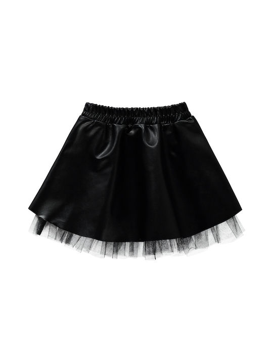 Baby skirt in leatherette with bow and tulle black for girls (9-24 months)