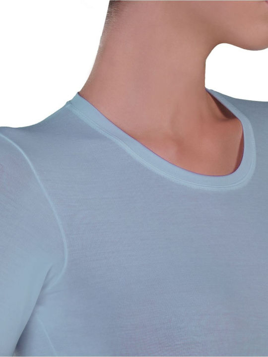 Damen Stretch T-Shirt, Ärmel, Farbe Cyan