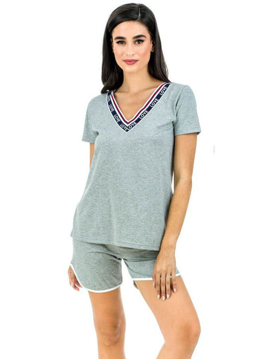 Women's Amelie Pajama Set with Short Sleeve Top in Grey Color