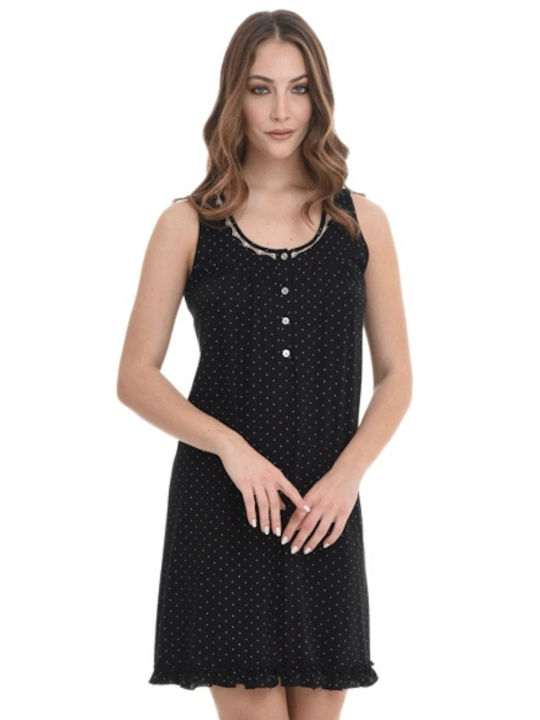 Women's Nightgown Zen By Daisy Polka Dots - Black