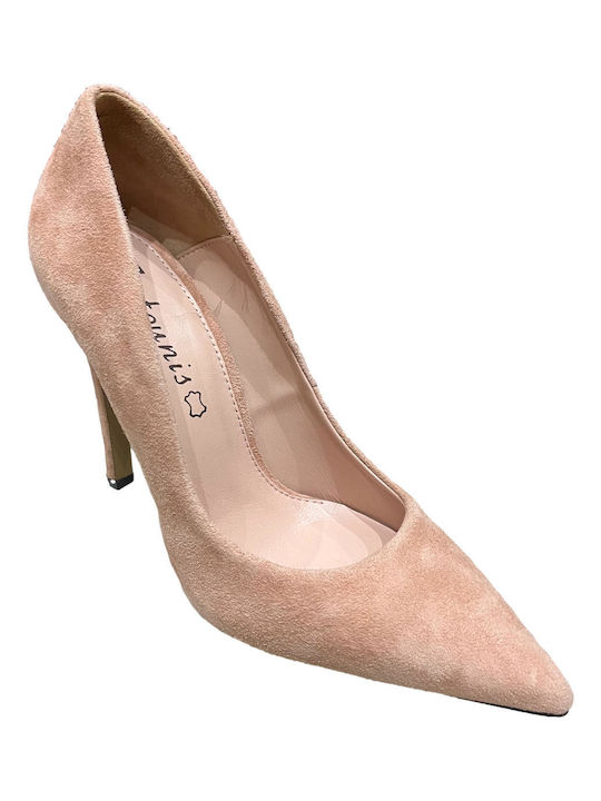 Women's beige suede leather pumps Toutounis 0123