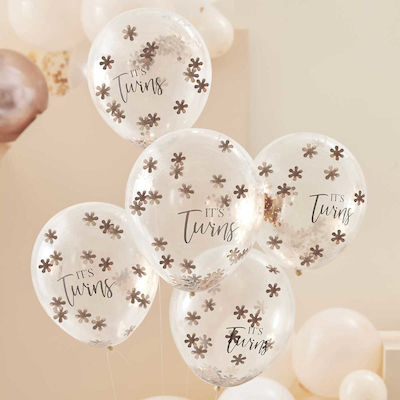 It's Twins Transparent with Rose Gold Balloons, Set of 5