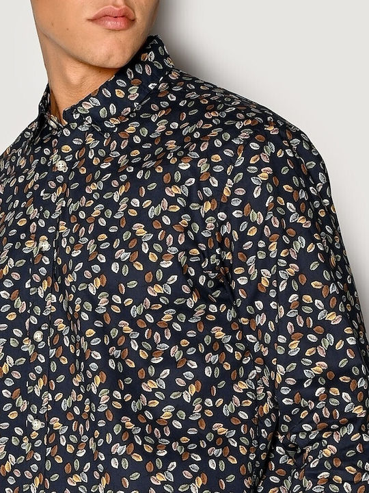 Brokers Jeans Men's Shirt Long Sleeve Cotton Floral Blue