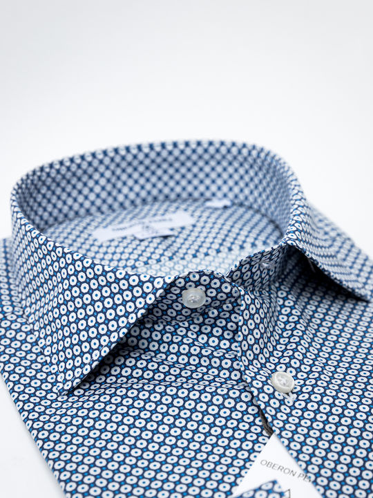 Oberon Men's Shirt Long Sleeve Cotton Polka Dot Blue