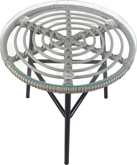 Arellius Auxiliary Outdoor Free Standing Table with Glass Surface and Metal Frame Gray 45x45x46cm
