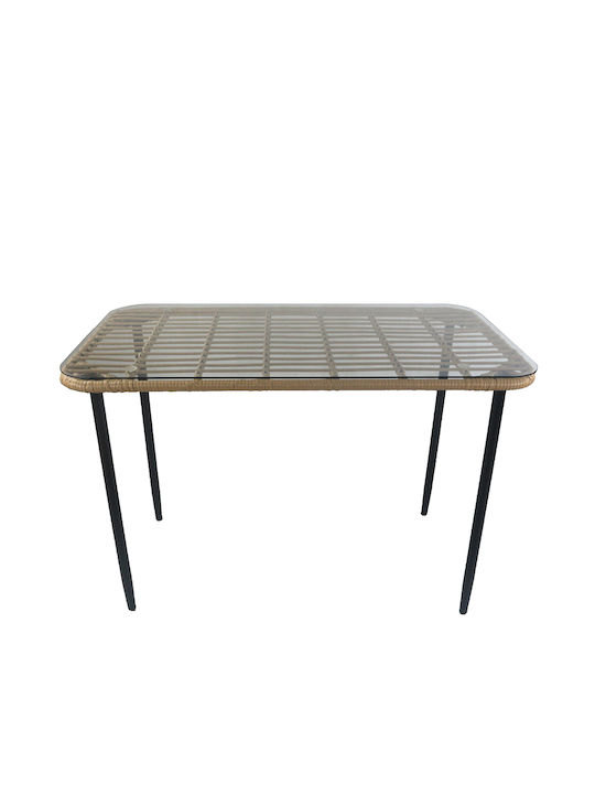 Annius Outdoor Dinner Free Standing Table with Glass Surface and Metal Frame Natural 120x70x78cm