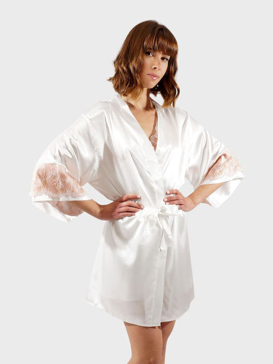 Women's set robe nightgown two-tone lace chest robe WHITE