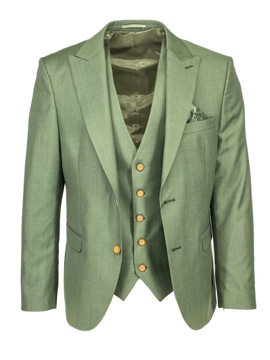 MASSIMO VENEZIANI MEN'S SUIT WITH OIL VEST 00698-GREEN