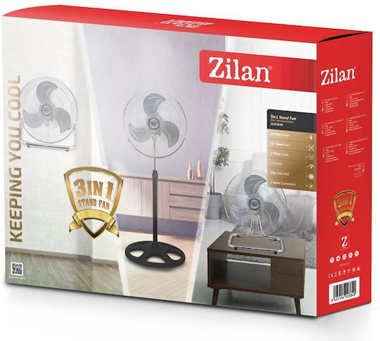 Zilan Πολυμορφικός Ανεμιστήρας 55W Διαμέτρου 45.8cm Ασημί