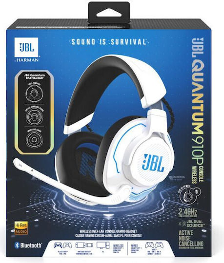 JBL Quantum 910P Drahtlos Über Ohr Gaming-Headset mit Bluetooth / USB Verbindung Weiß für PS4 / PS5