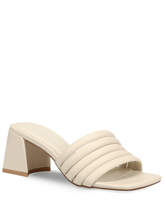 Chunky Heel Mules Beige