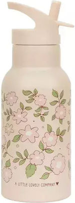 A Little Lovely Company Kids Stainless Steel Thermos Water Bottle with Straw Blossoms Pink 350ml