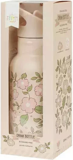 A Little Lovely Company Kids Water Bottle Thermos Butterfly Stainless Steel with Straw Non Spill Blossoms Pink 350ml
