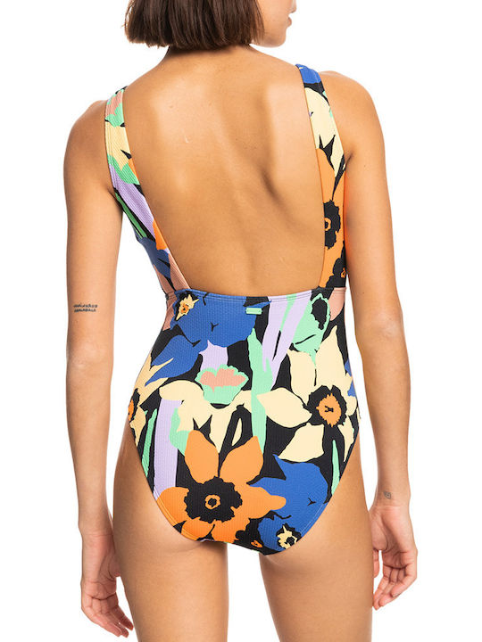 Roxy Floral Wide Strap Open Back Monokini Swimsuit Multicolour