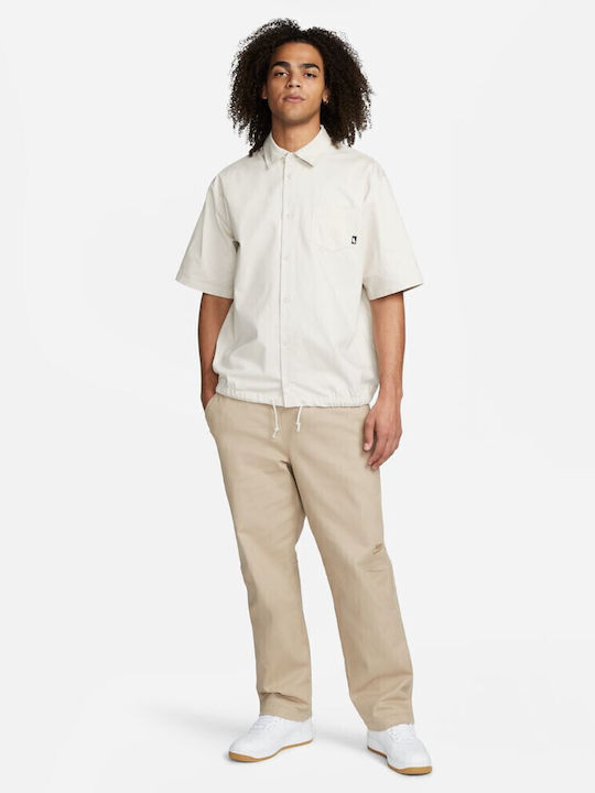 Club Button Down Top Kurzärmlig Baumwolle Hemd Beige