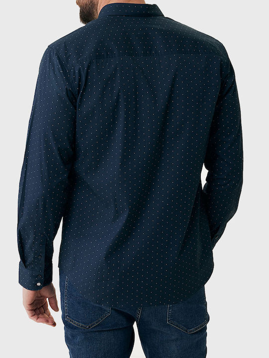 Mexx Men's Shirt Long Sleeve Cotton Polka Dot Navy Blue