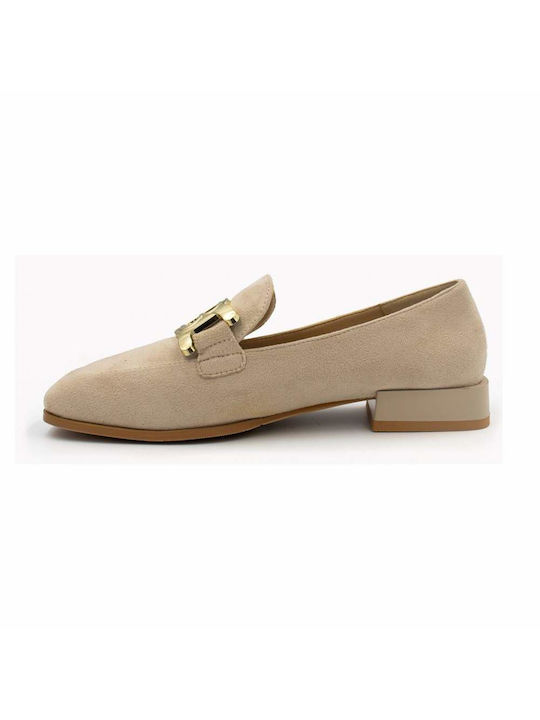 LAURA BIAGIOTTI Beige women's suede moccasins with buckle