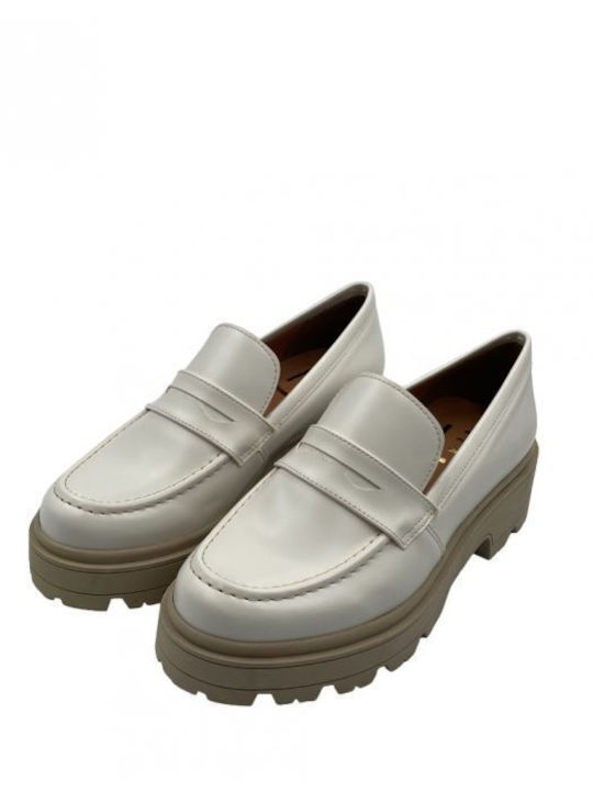 Loafers eco leather with leather bottom - Beige LEATHER