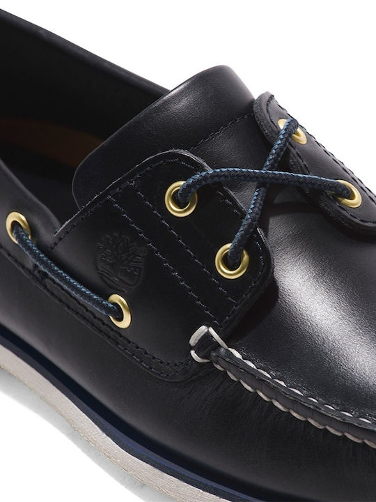 Classic Men's Leather Boat Shoes Navy Blue