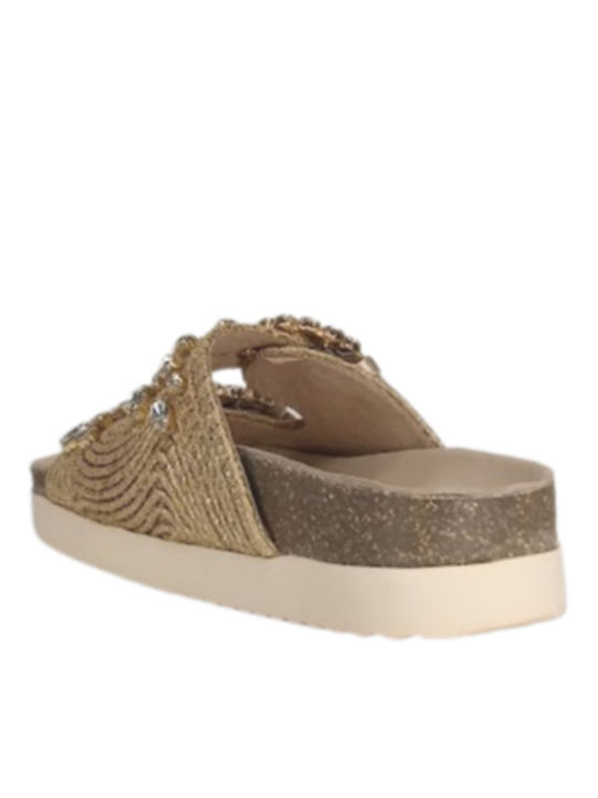 EMANUELLE VEE CIABATTA CON STRASS RAFFIA GOLD Femeie