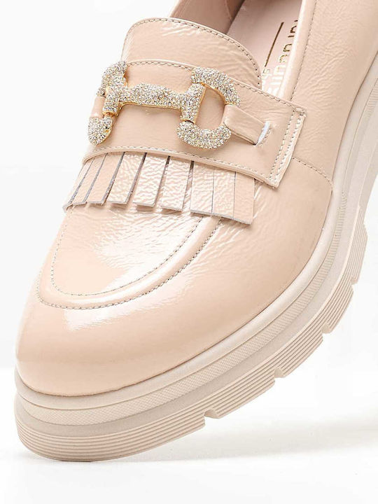 Women's Moccasins 2344.12645 Nude Leather Patent Leather Mortoglou