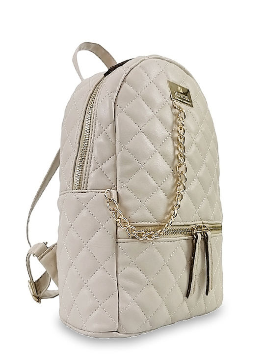 Women's Large Quilted Beige Backpack