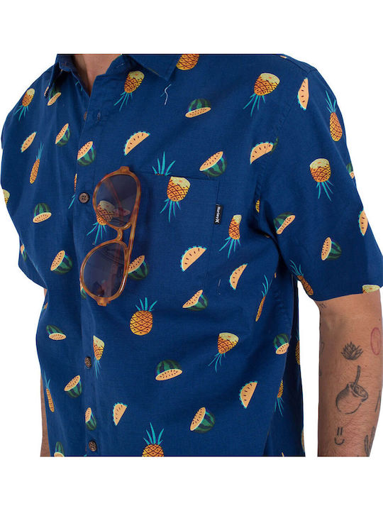 One and Only Lido Stretch Short-sleeved Cotton Shirt Blue