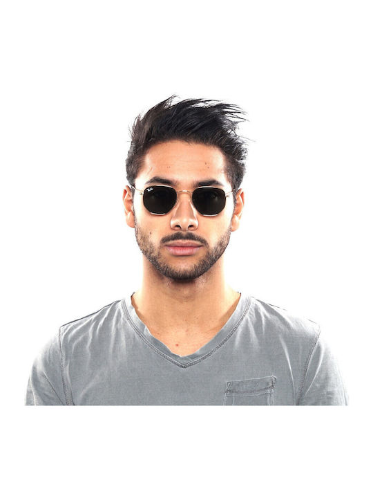 Ray Ban Hexagonal Unisex Sunglasses with Gold Metal Frame and Blue Gradient Mirror Lens RB3548N 9123/3M