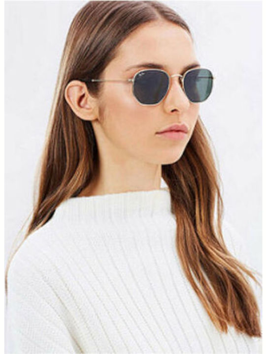 Ray Ban Hexagonal Unisex Sunglasses with Gold Metal Frame and Blue Gradient Mirror Lens RB3548N 9123/3M