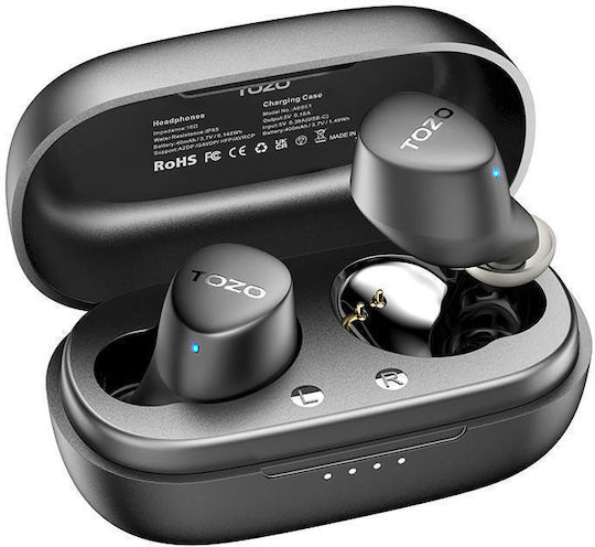 Tozo Tws Agile Dots Earbud Bluetooth Handsfree Ακουστικά με Αντοχή στον Ιδρώτα και Θήκη Φόρτισης Μαύρα