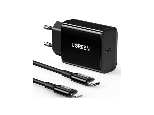 Ugreen Charger with USB-C Port and USB-C - Lightning Cable 20W Power Delivery / Quick Charge 4.0 White (CD137)