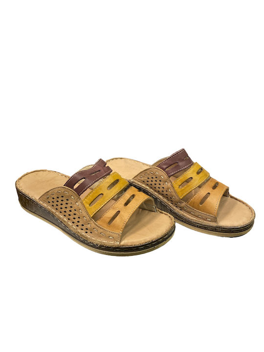 MANLISA S207-1850 BEIGE TRI-COLOUR LEATHER WALKING SLIPPER