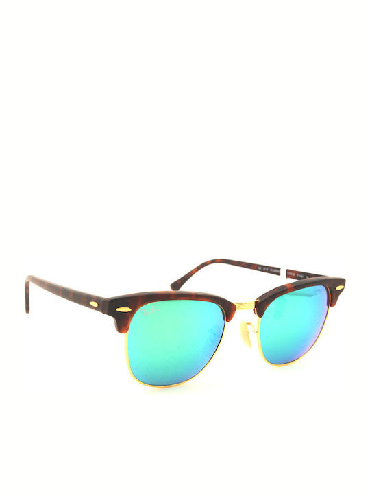Ray Ban Clubmaster Unisex Sunglasses with Brown Tartaruga Frame and Green Mirror Lens RB3016 1145/19