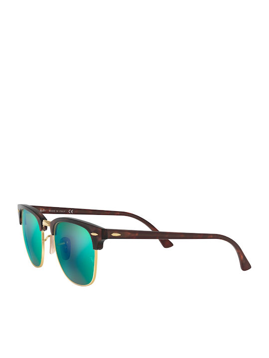 Ray Ban Clubmaster Unisex Sunglasses with Brown Tartaruga Frame and Green Mirror Lens RB3016 1145/19
