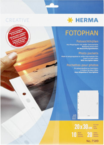 Herma Plastic Sleeves for for Photos with Holes 10pcs Fotophan 20x30cm