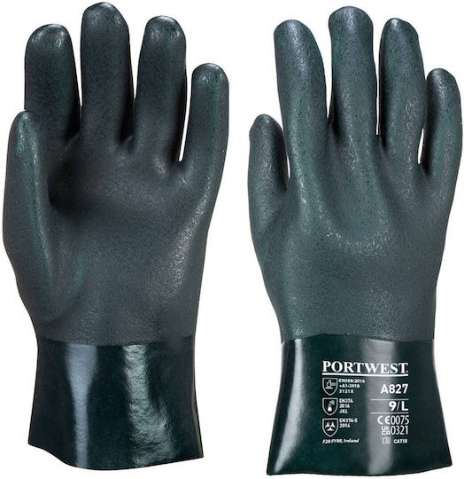 Portwest Gloves for Work Green PVC for Oil & Chemicals