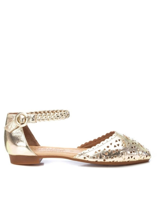 Carmela leather ballerinas with perforated design gold 160671 Piel Oro