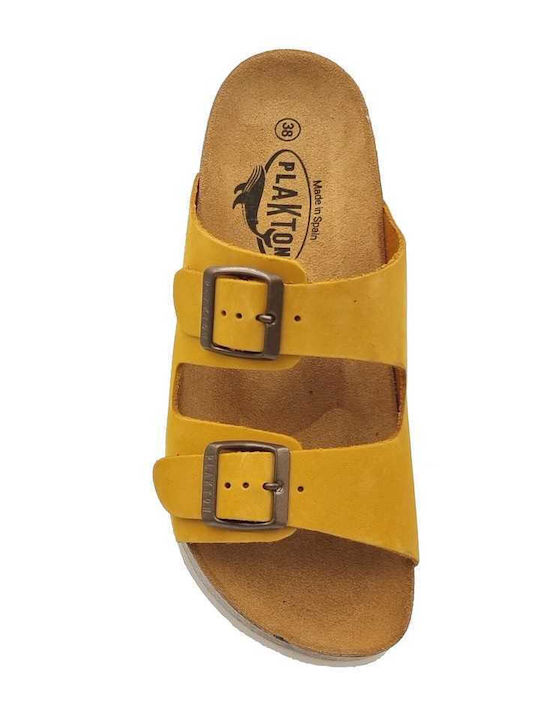 Бета Кожени Дамски Анатомични Сандали Flatforms Жълти